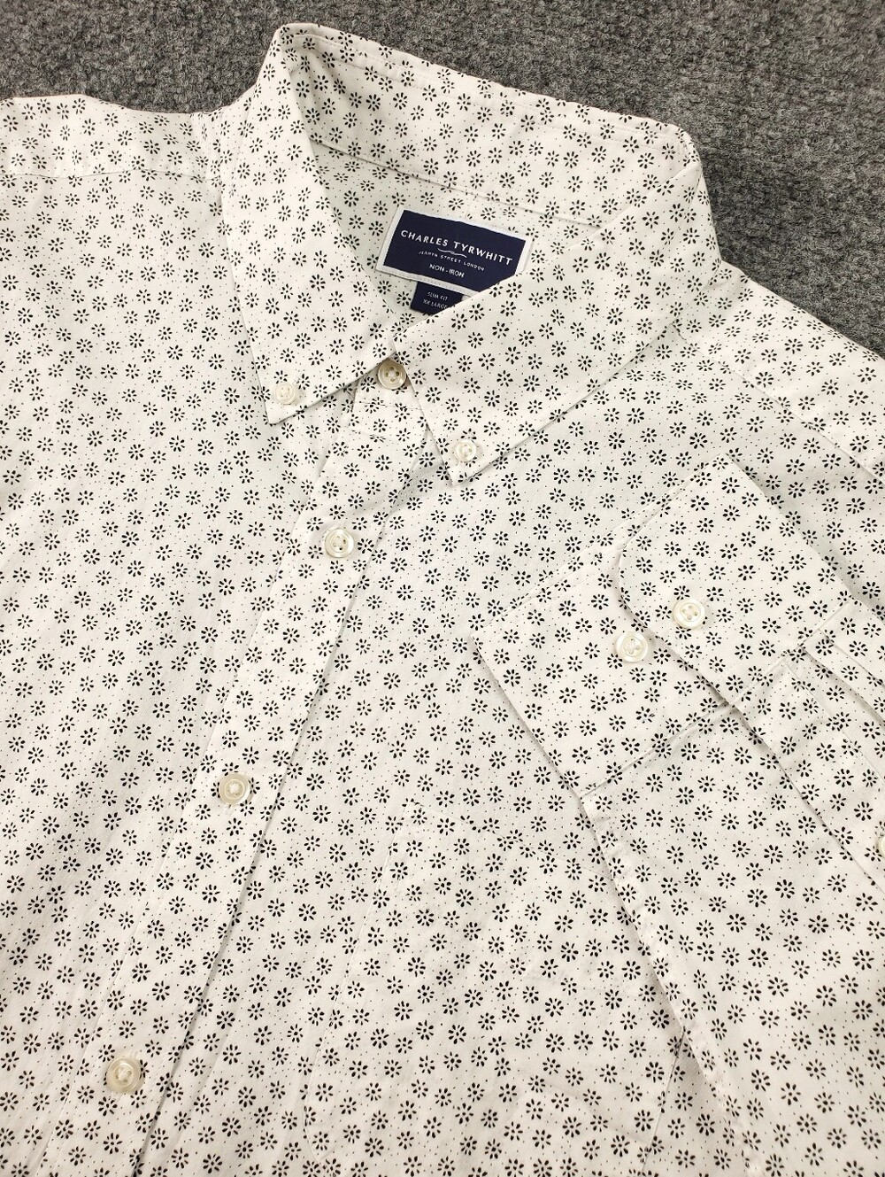 Charles Tyrwhitt Non Iron Dress Shirt 2XL Slim Fit Flower Floral Geometric Print